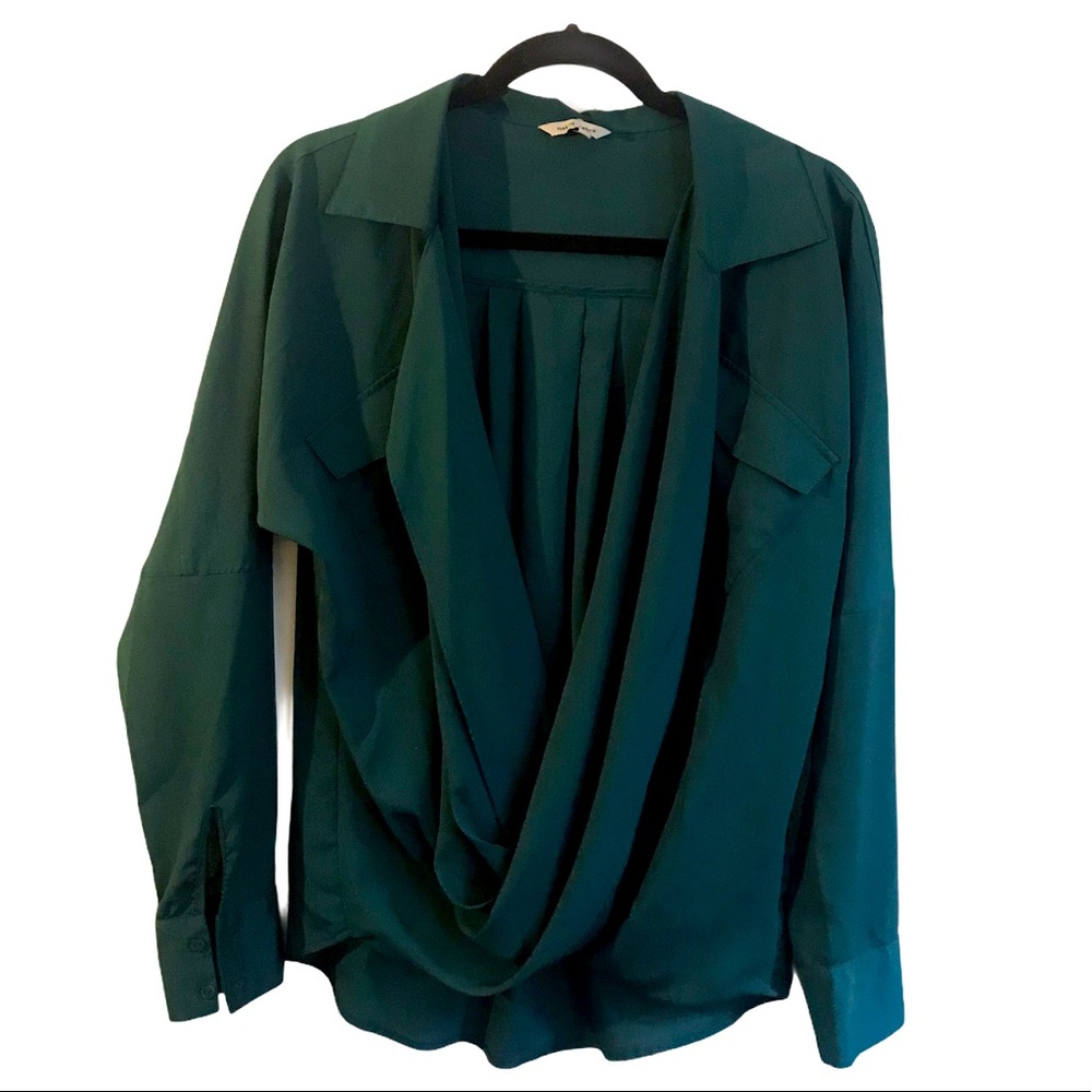Naked Zebra Nordstrom teal green wrap blouse sz L